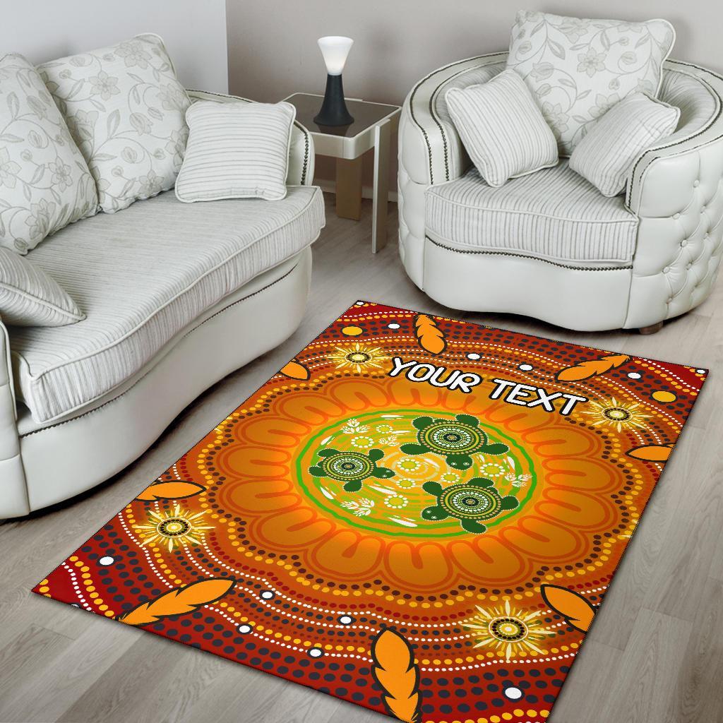 Custom Text Aboriginal Area Rug - Turtle Circle Dot Painting Art - Vibe Hoodie Shop