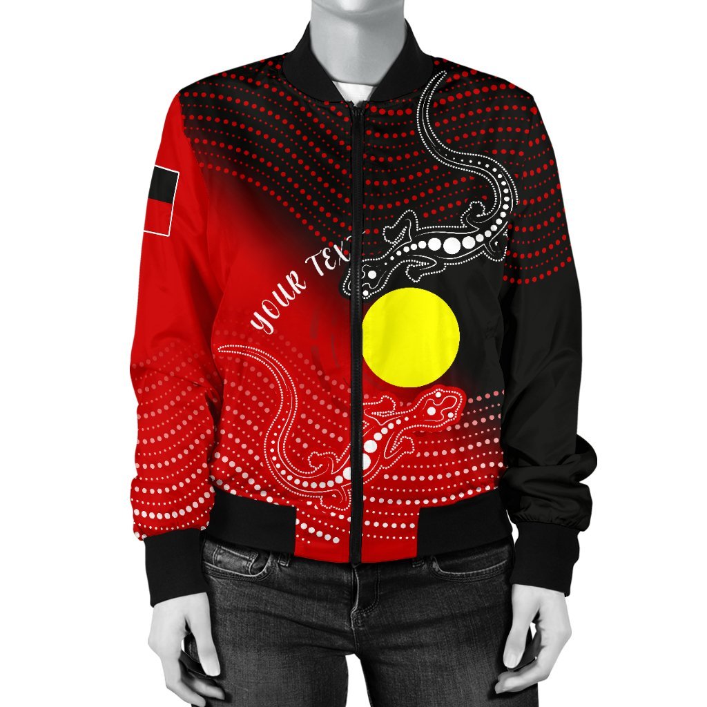 Custom Aboriginal Women's Bomber Jacket - Two Indigenous Lizard - Vibe Hoodie Shop