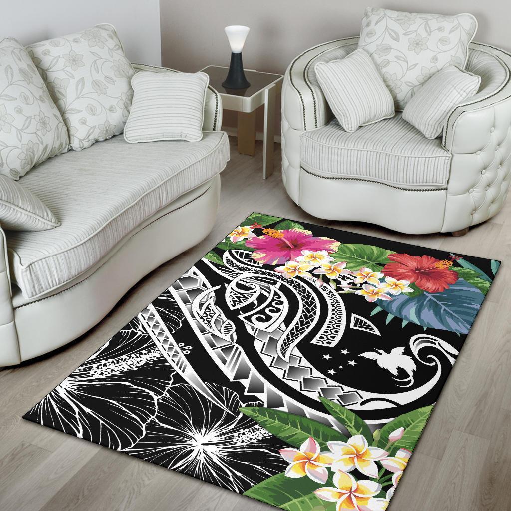 Papua New Guinea Polynesian Area Rug - Summer Plumeria (Black) - Vibe Hoodie Shop