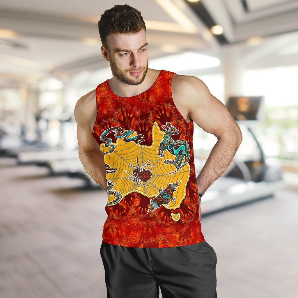 Aboriginal Men's Tank Top - Australia Map Hand Patterns Spider Web - Vibe Hoodie Shop