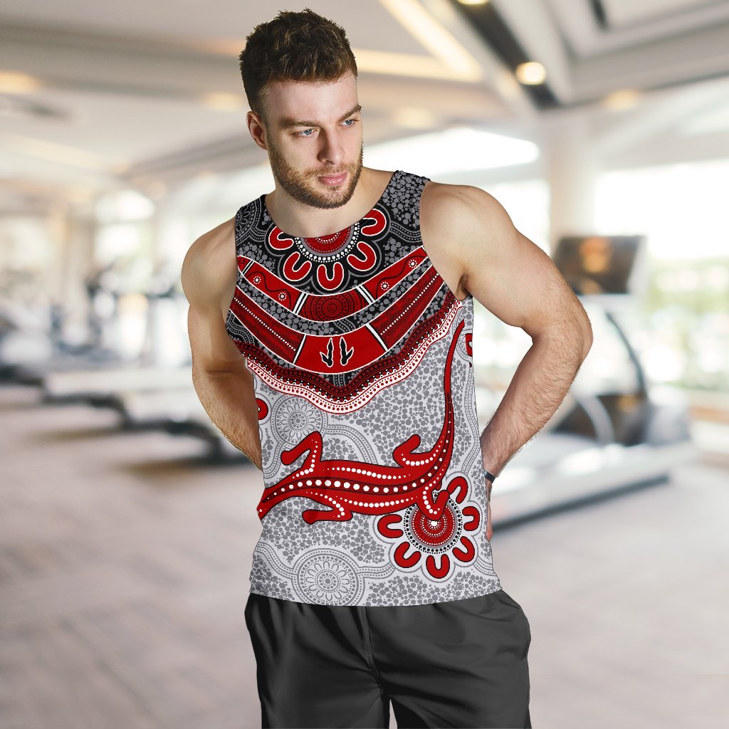 Aboriginal Men's Tank Top - Indigenous Boomerang and Lizard Art - Vibe Hoodie Shop