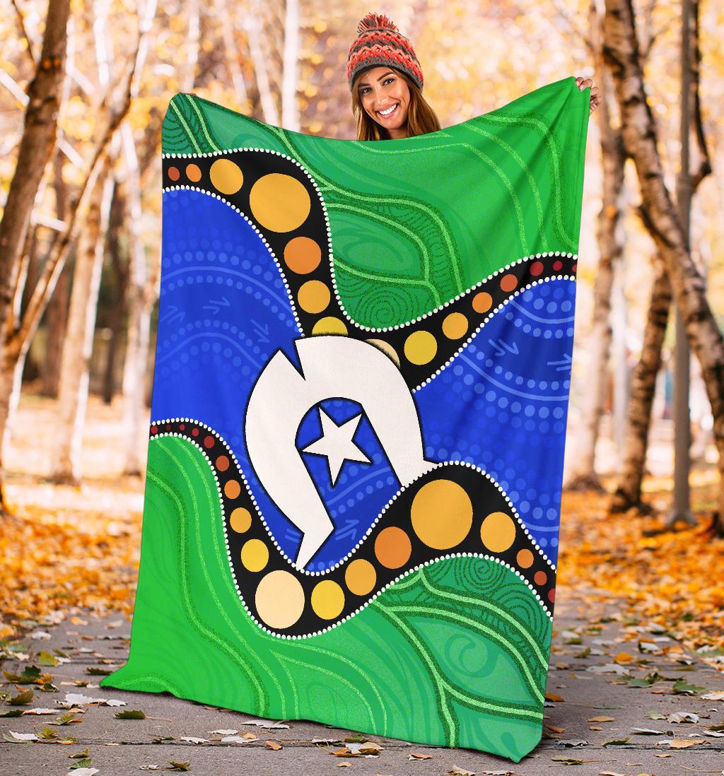 Torres Strait Islands Premium Blanket - Flag with Aboriginal Patterns - Vibe Hoodie Shop