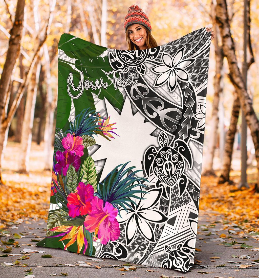 Nauru Custom Personalised Premium Blanket White - Turtle Plumeria Banana Leaf - Vibe Hoodie Shop