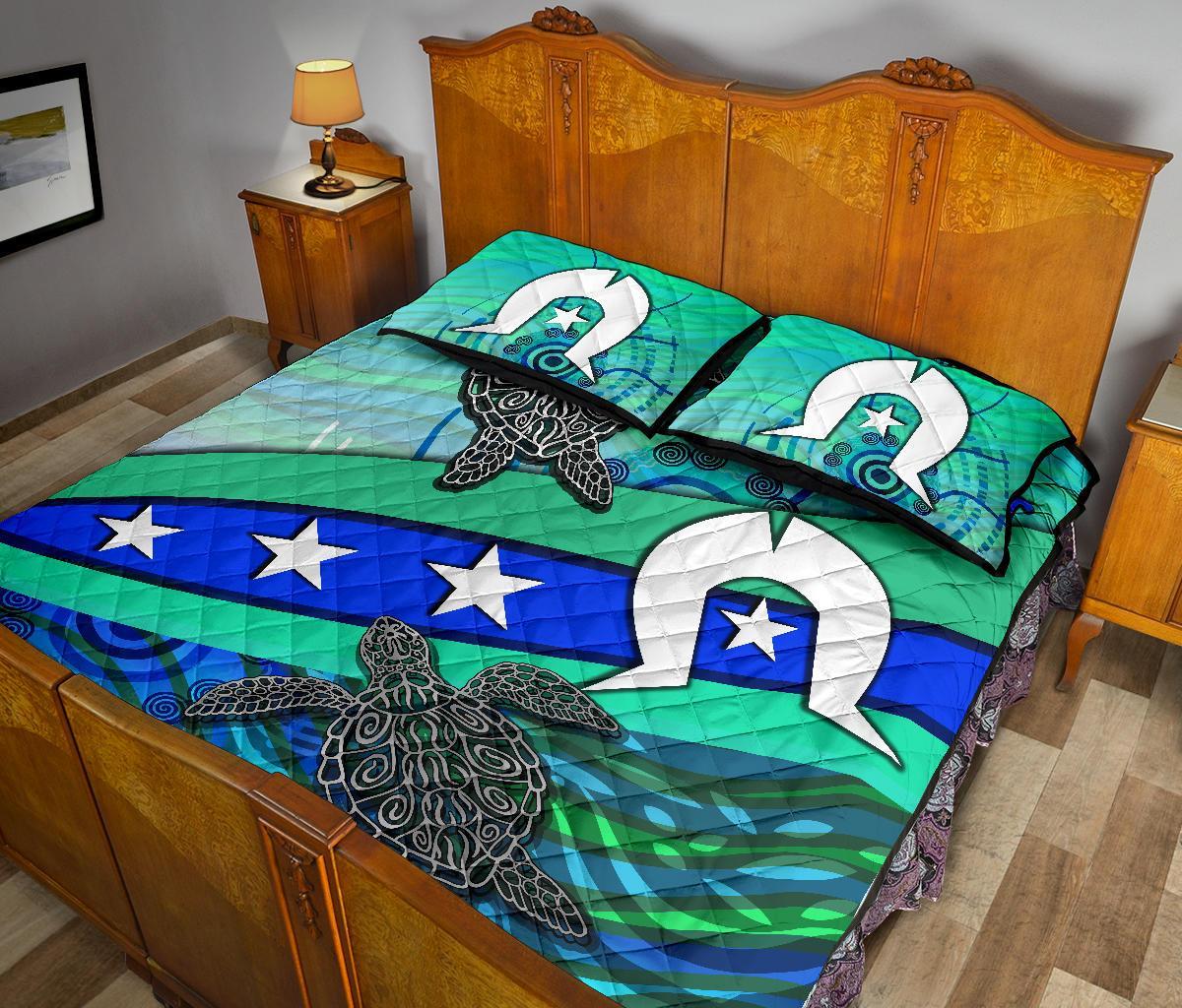 Personalised Quilt Bed Set - Torres Strait Flag And Turtle - Vibe Hoodie Shop