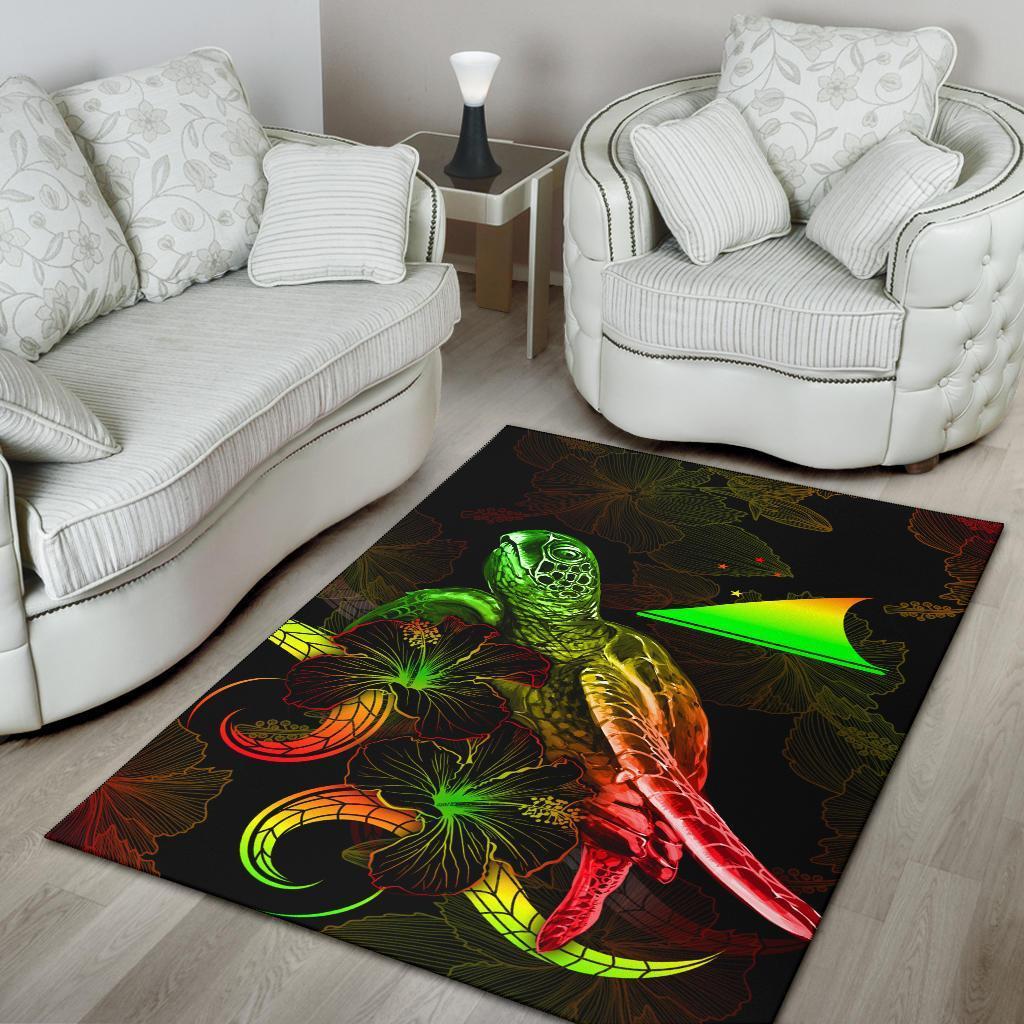 Tokelau Polynesian Area Rugs - Turtle With Blooming Hibiscus Reggae - Vibe Hoodie Shop