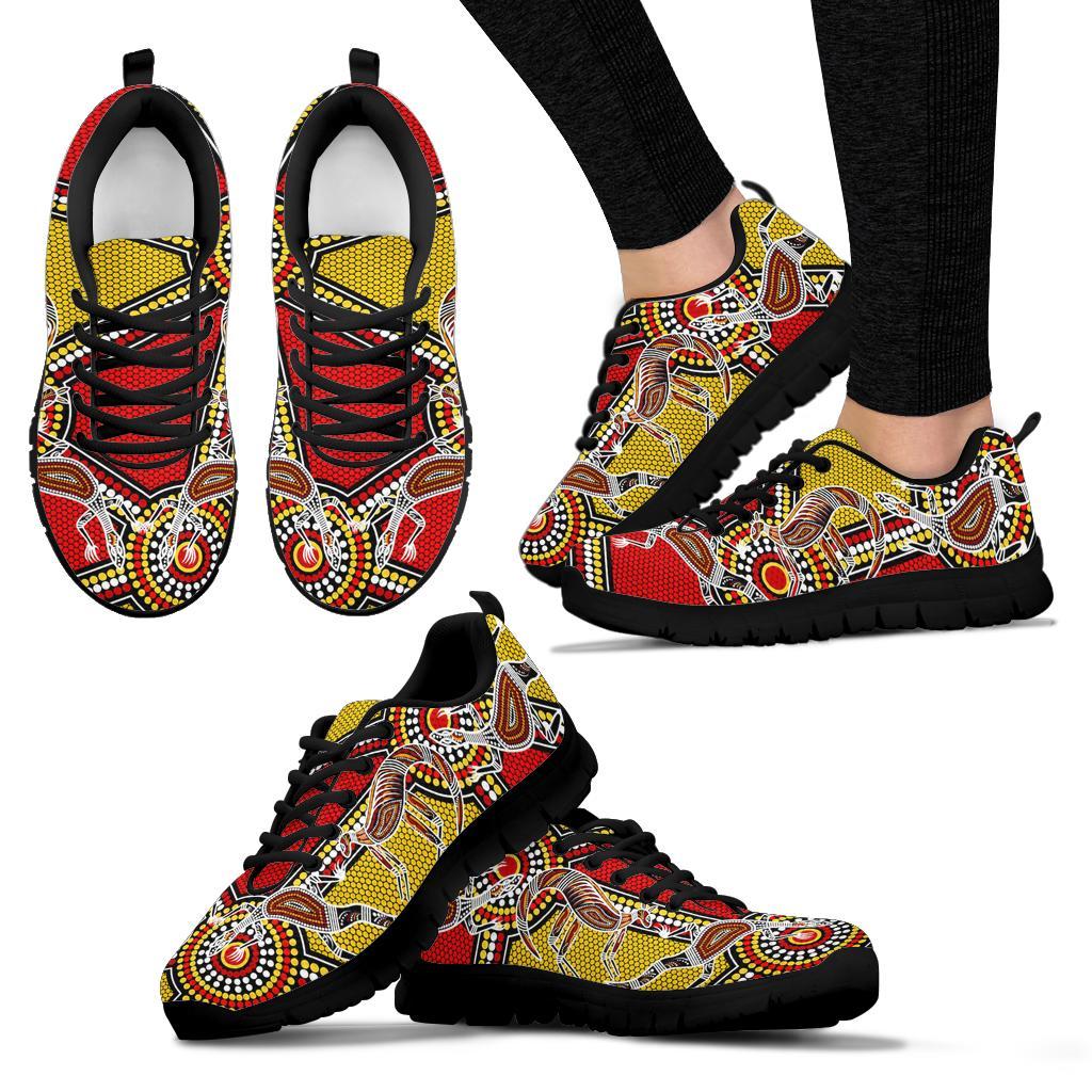 Aboriginal Sneakers, Kangaroo Dot Painting Patterns - Vibe Hoodie Shop