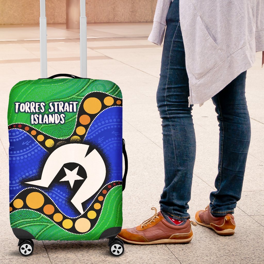 Torres Strait Islands Luggage Covers - Flag with Aboriginal Patterns - Vibe Hoodie Shop