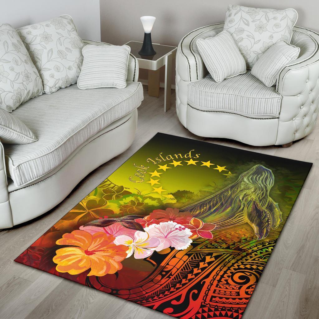 Cook Islands Area Rug - Humpback Whale with Tropical Flowers (Yellow) - Vibe Hoodie Shop