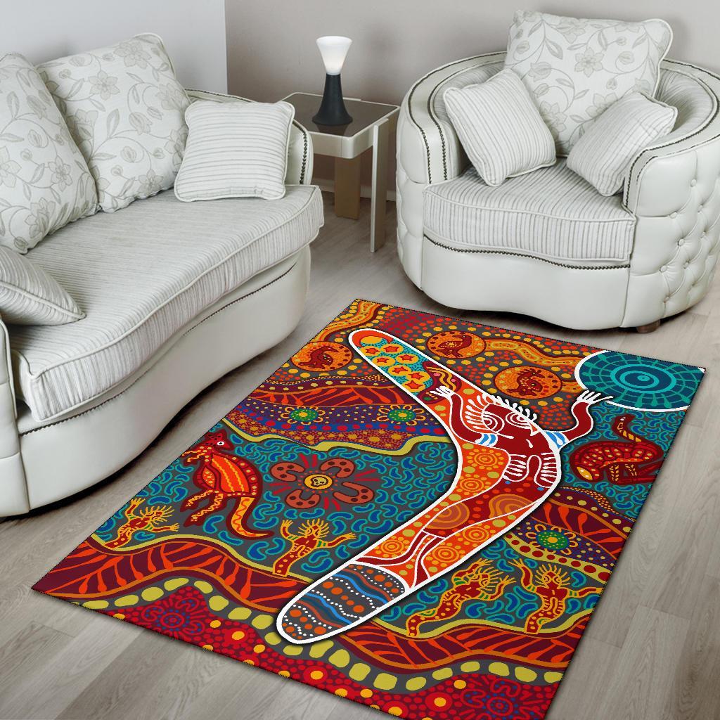 Aboriginal Area Rug - Indigenous Boomerang - Vibe Hoodie Shop