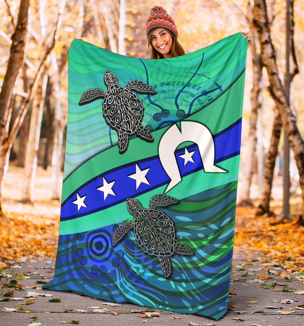 Premium Blanket - Torres Strait Flag And Turtle - Vibe Hoodie Shop