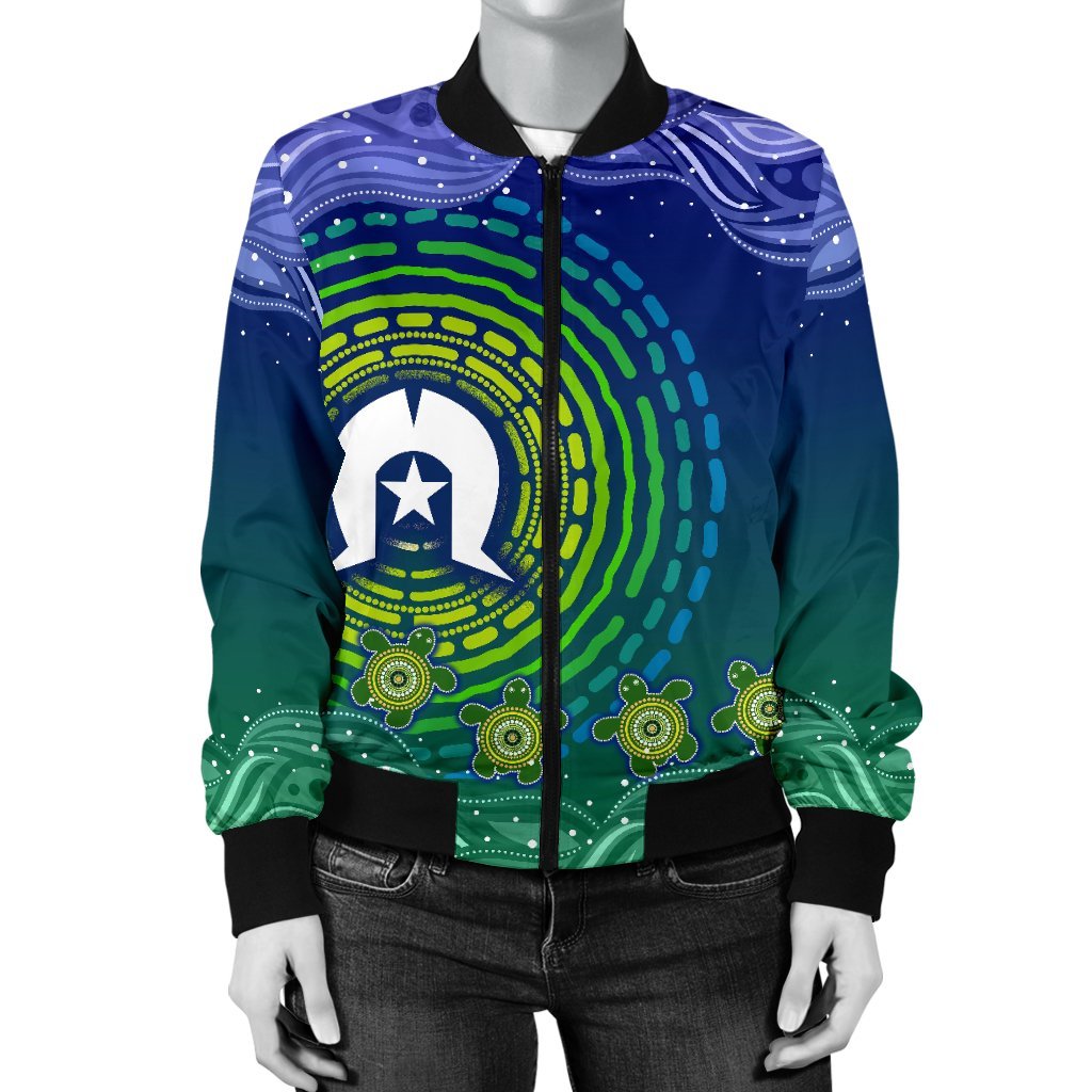 Torres Strait Islanders Women's Bomber Jacket - Aboriginal Turtle - Vibe Hoodie Shop