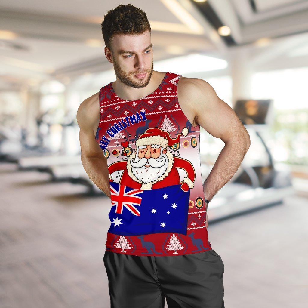 Christmas Men's Tank Top - Australia Santa Claus Hold The Flag (Red) - Vibe Hoodie Shop