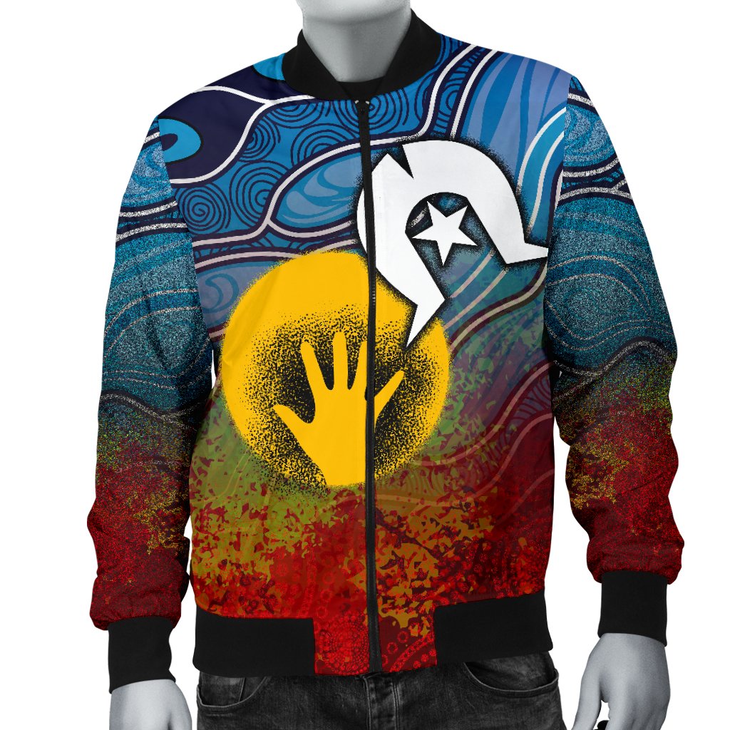 Aboriginal Men's Bomber Jacket - Aboriginal and Torres Strait Islanders Flag - Vibe Hoodie Shop