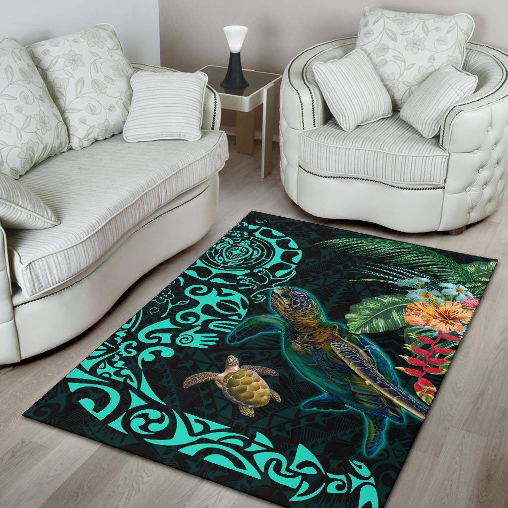 Tiki Polynesian Area Rug Turtle Hibiscus - Vibe Hoodie Shop