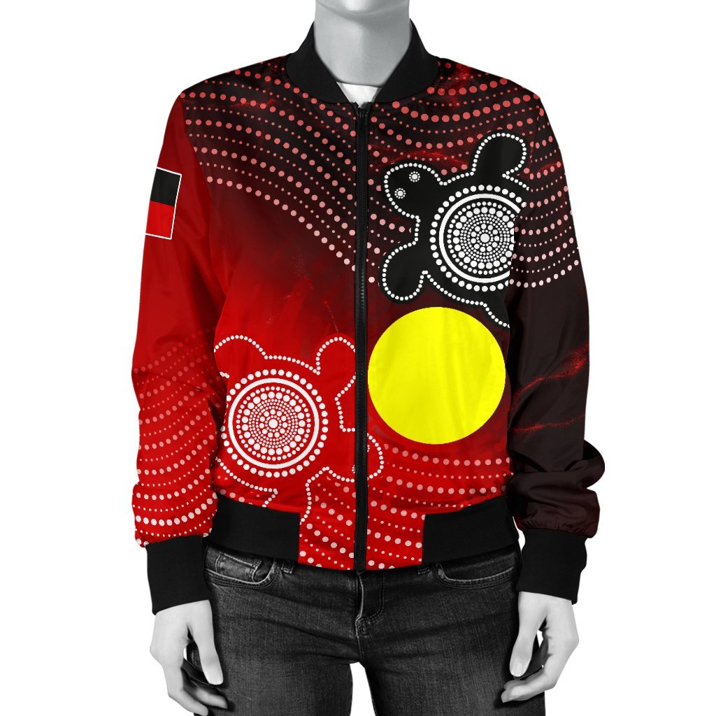 Aboriginal Women's Bomber Jacket - Indigenous Circle Dot Painting Style - - Vibe Hoodie Shop