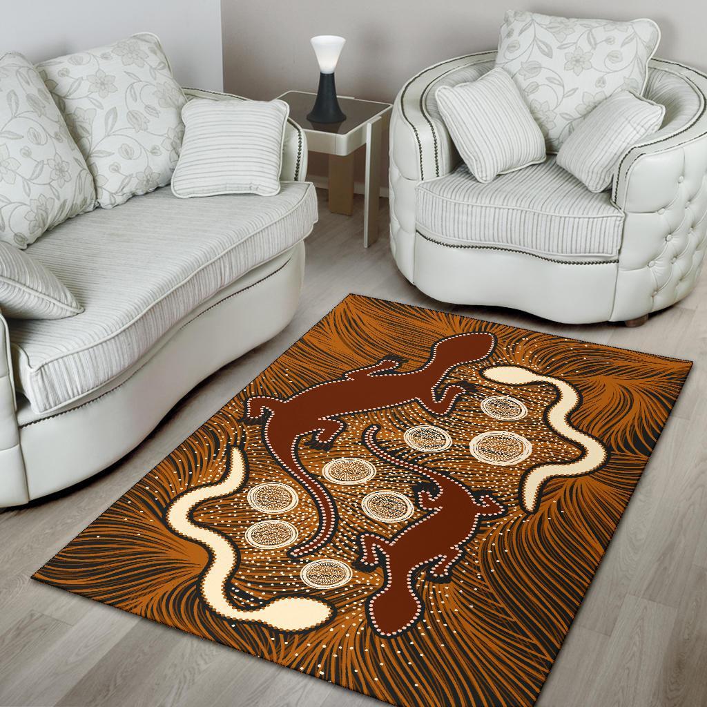 Aboriginal Area Rug - Indigenous Brown Lizard and White Snake - Vibe Hoodie Shop