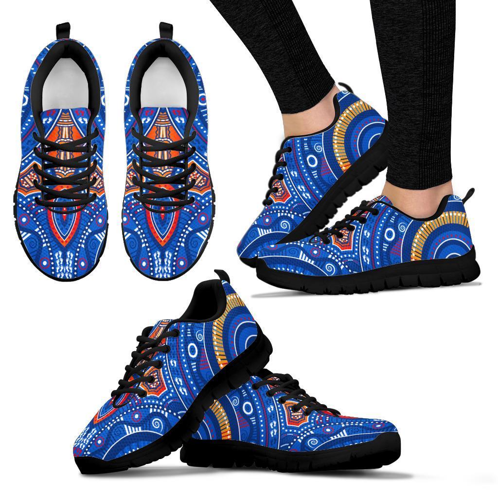 Aboriginal Sneakers - Indigenous Footprint Patterns Blue Color - Vibe Hoodie Shop