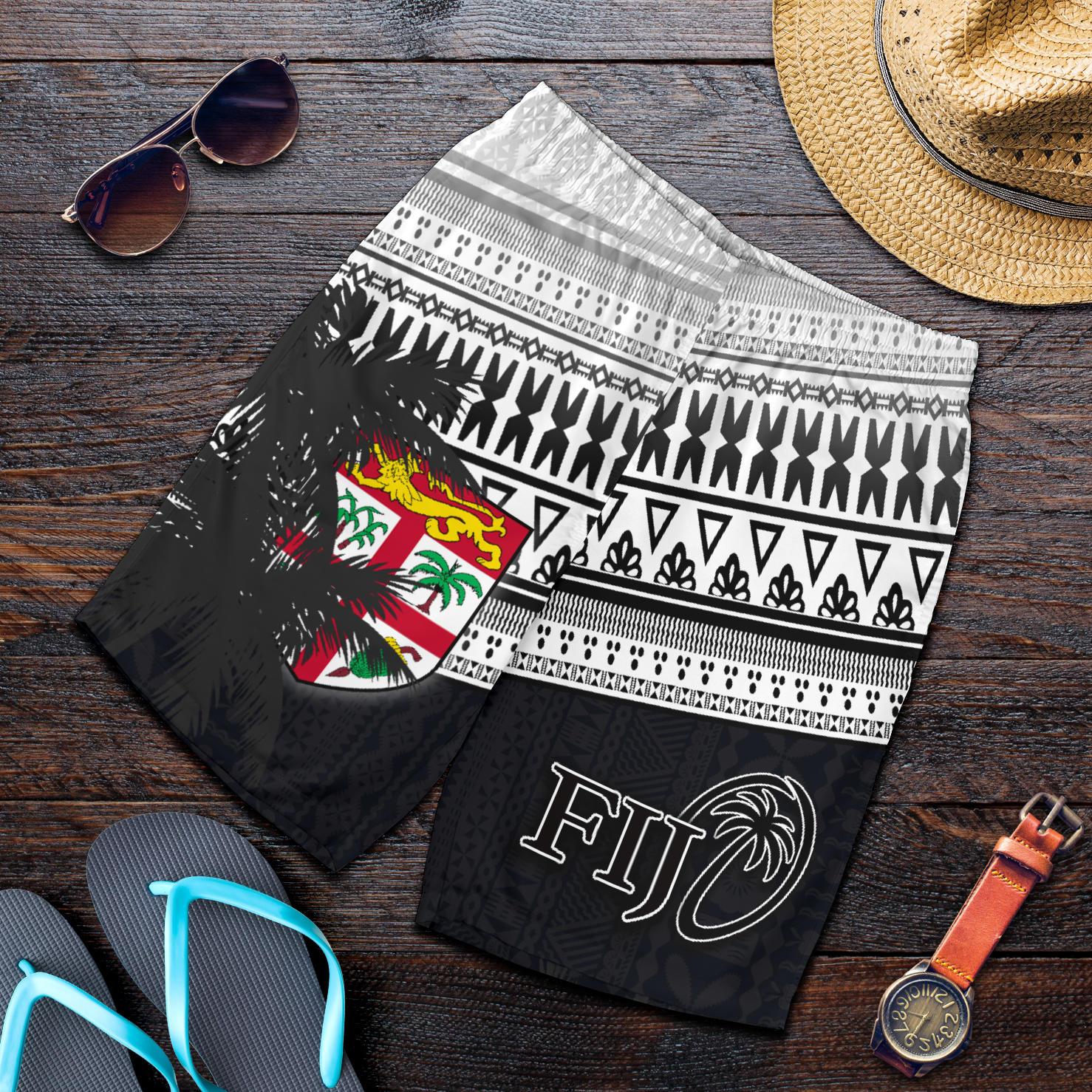 Fiji Rugby Makare And Tapa Patterns All Over Print Men's Shorts White - Vibe Hoodie Shop