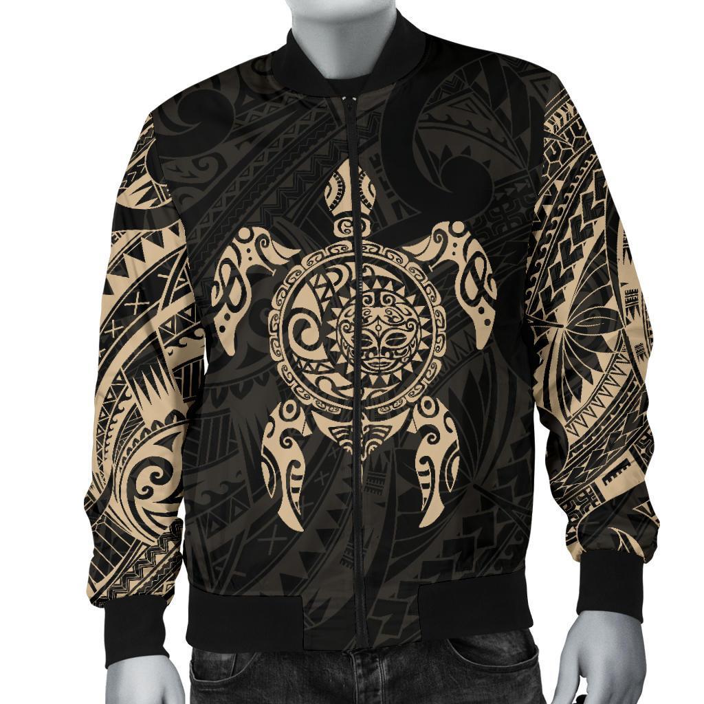 New Zealand Men Bomber Jacket, Maori Turtle Tattoo - Gold - Vibe Hoodie Shop