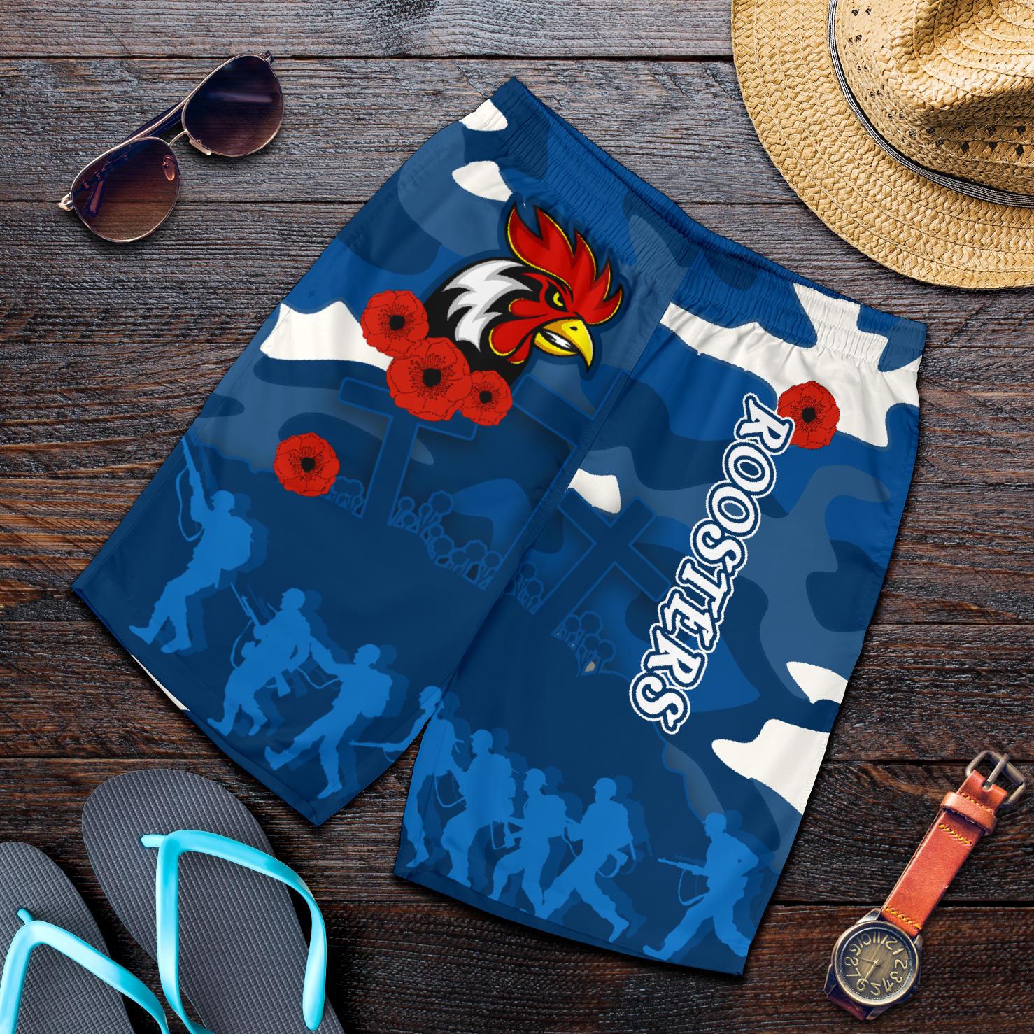 Roosters ANZAC Day Men Shorts Military - Blue - Vibe Hoodie Shop