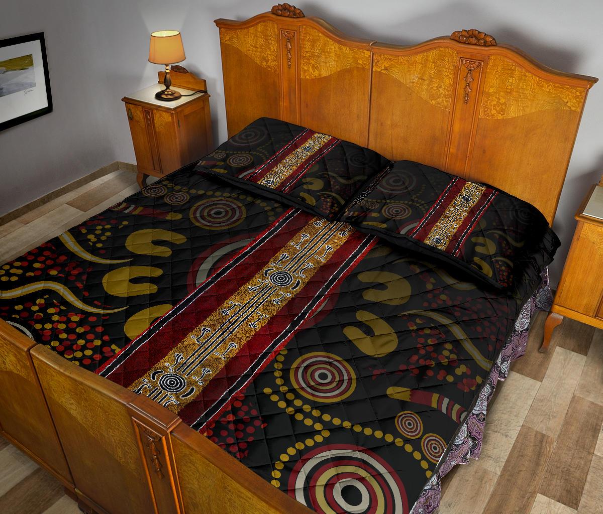 Quilt Bed Set - Aboriginal Dot Panting Art Stripe Lines - Vibe Hoodie Shop