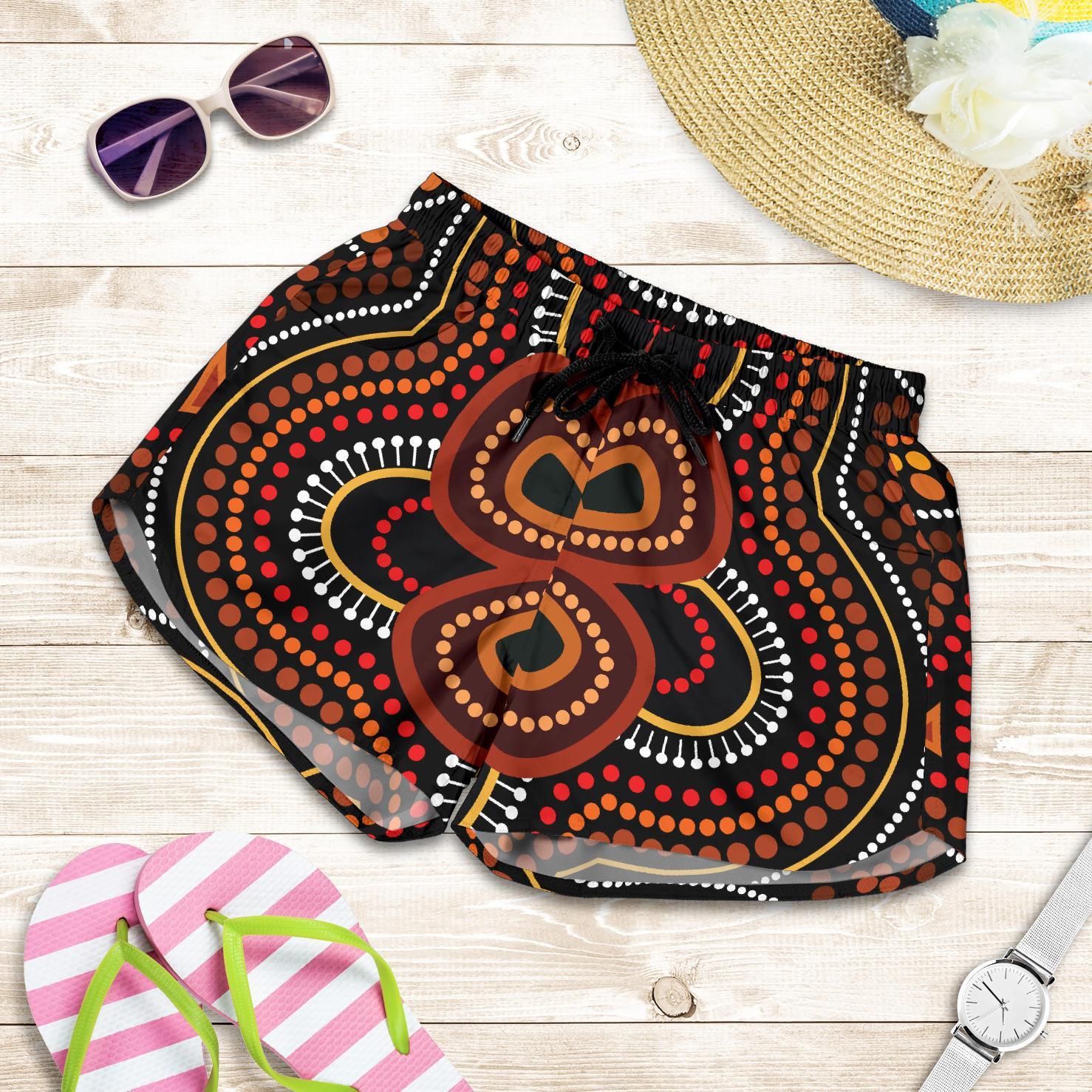 aboriginal-womens-short-aboriginal-dot-painting-flowers-style-ver02