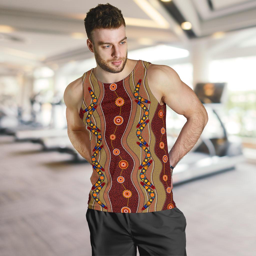 Men Tank Top - Aboriginal Dot Painting Mens Tank Boomerang Pattern - Vibe Hoodie Shop