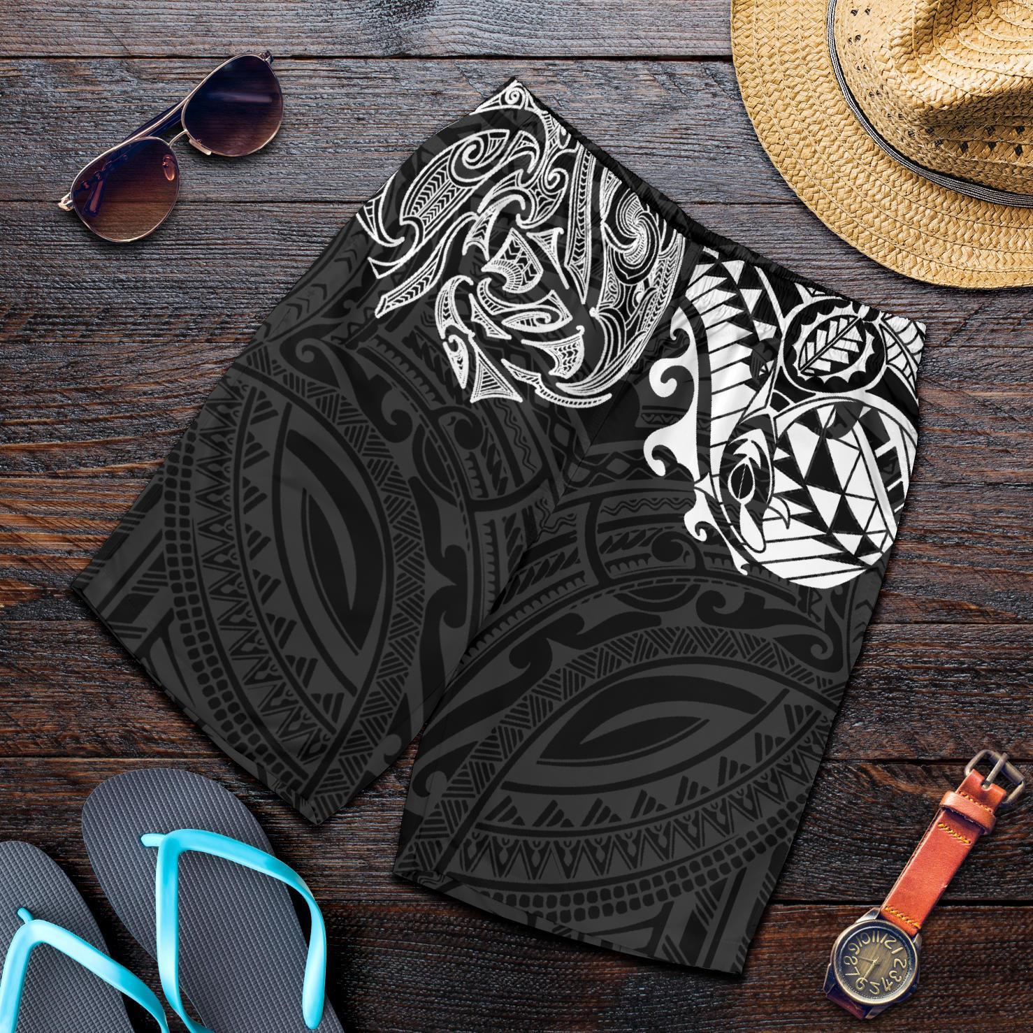 New Zealand All Over Print Men's Shorts, Maori Polynesian Tattoo White - Vibe Hoodie Shop