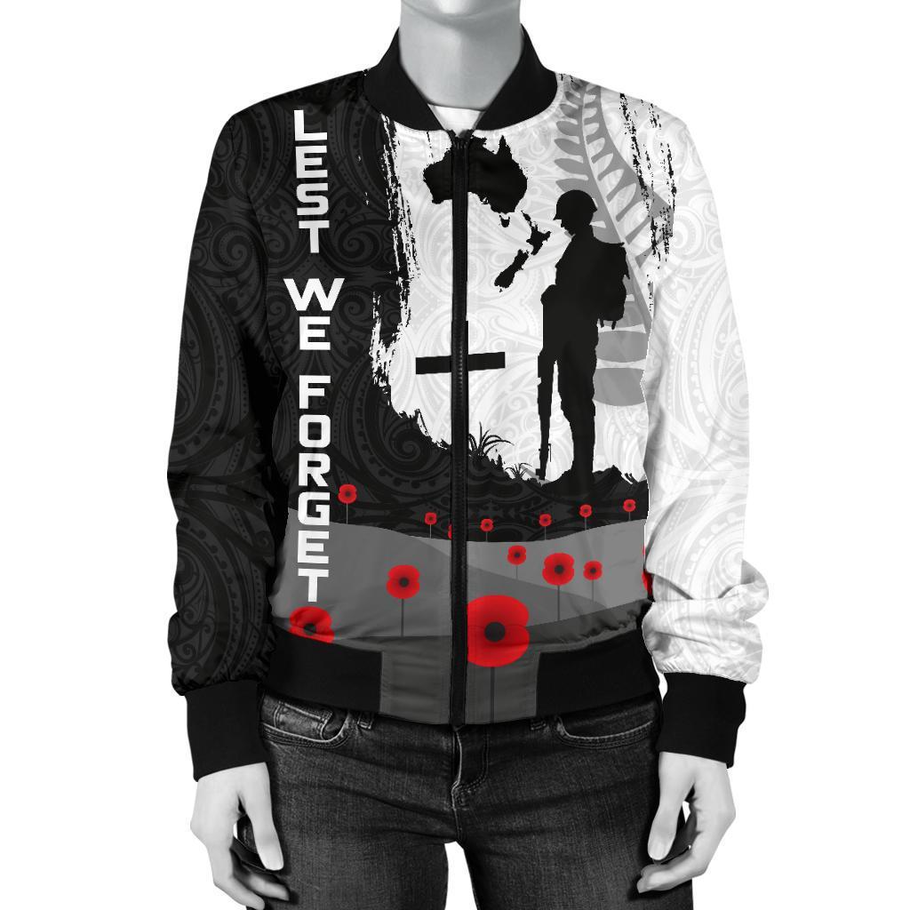 ANZAC Day Women Bomber Jacket, New Zealand Australia Lest We Forget - Vibe Hoodie Shop