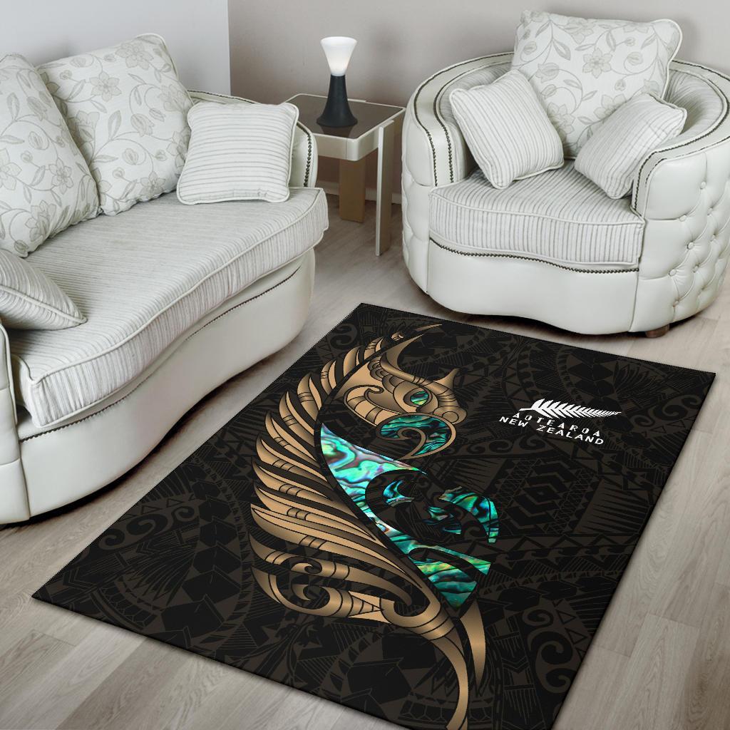 New Zealand Area Rug Manaia Paua Fern Wing - Gold - Vibe Hoodie Shop