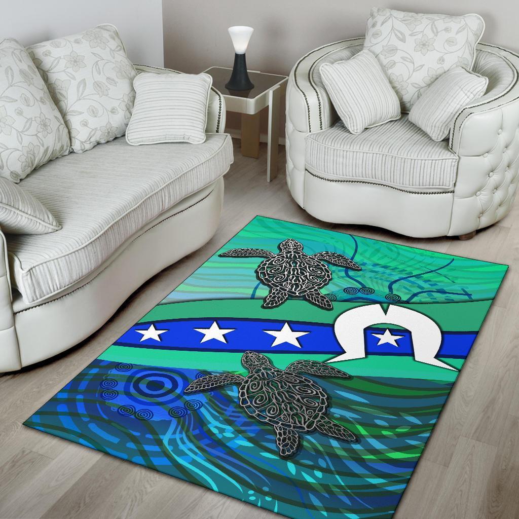 Area Rug - Torres Strait Flag And Turtle - Vibe Hoodie Shop