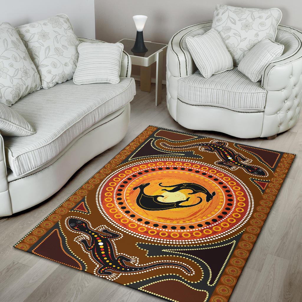 Aboriginal Area Rug, Lizard - Kangaroo Dot Patterns - Vibe Hoodie Shop