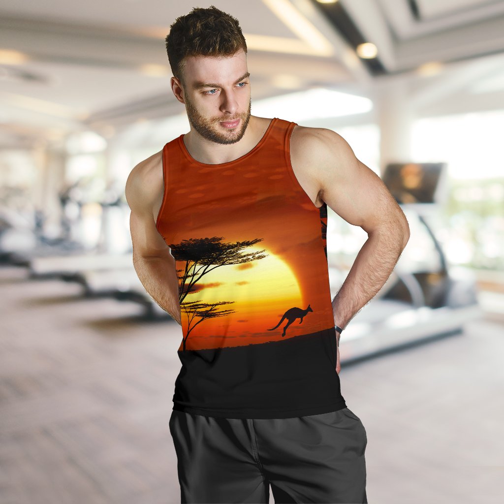 Men Tank Top - Kangaroo Mens Tank Sunset Ver01 - Vibe Hoodie Shop