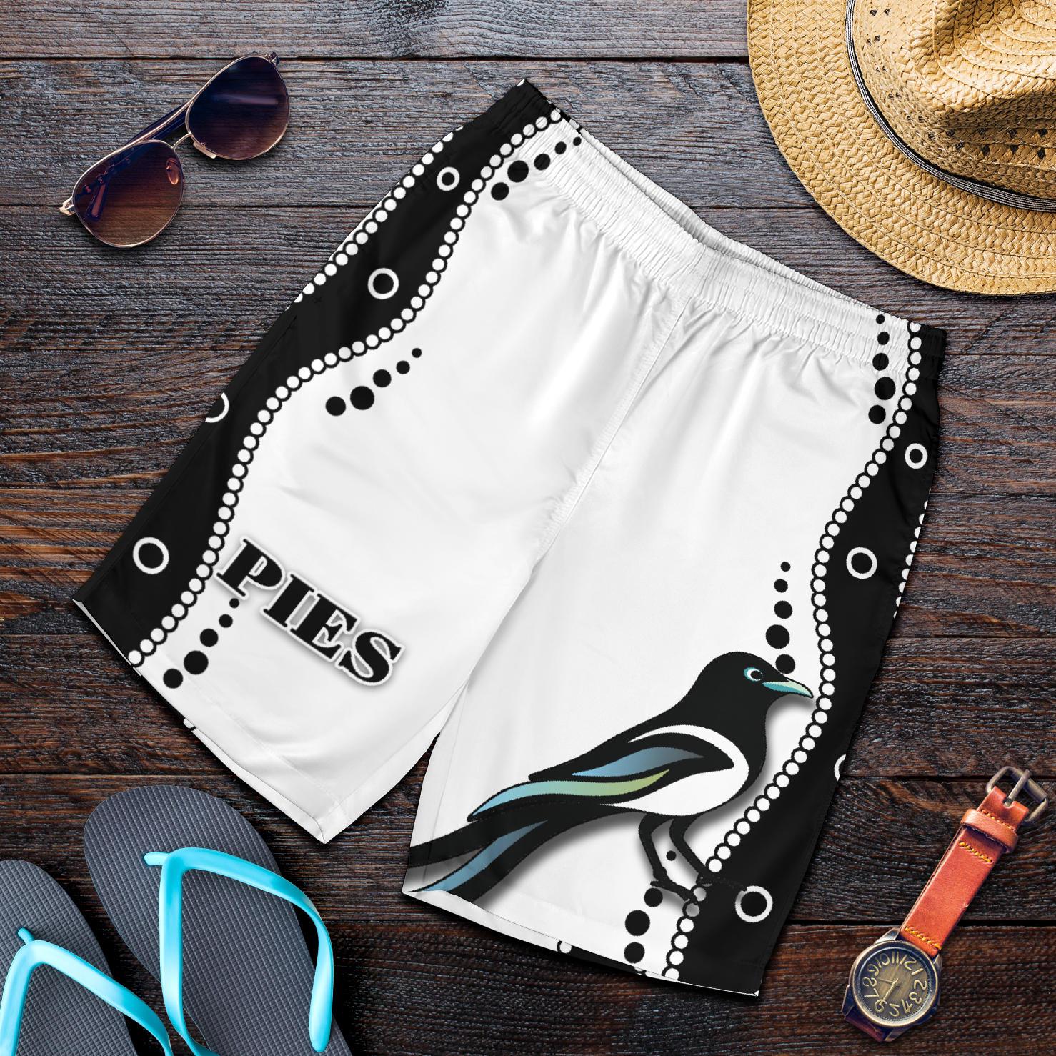 Collingwood Men Shorts Pies Indigenous - White - Vibe Hoodie Shop