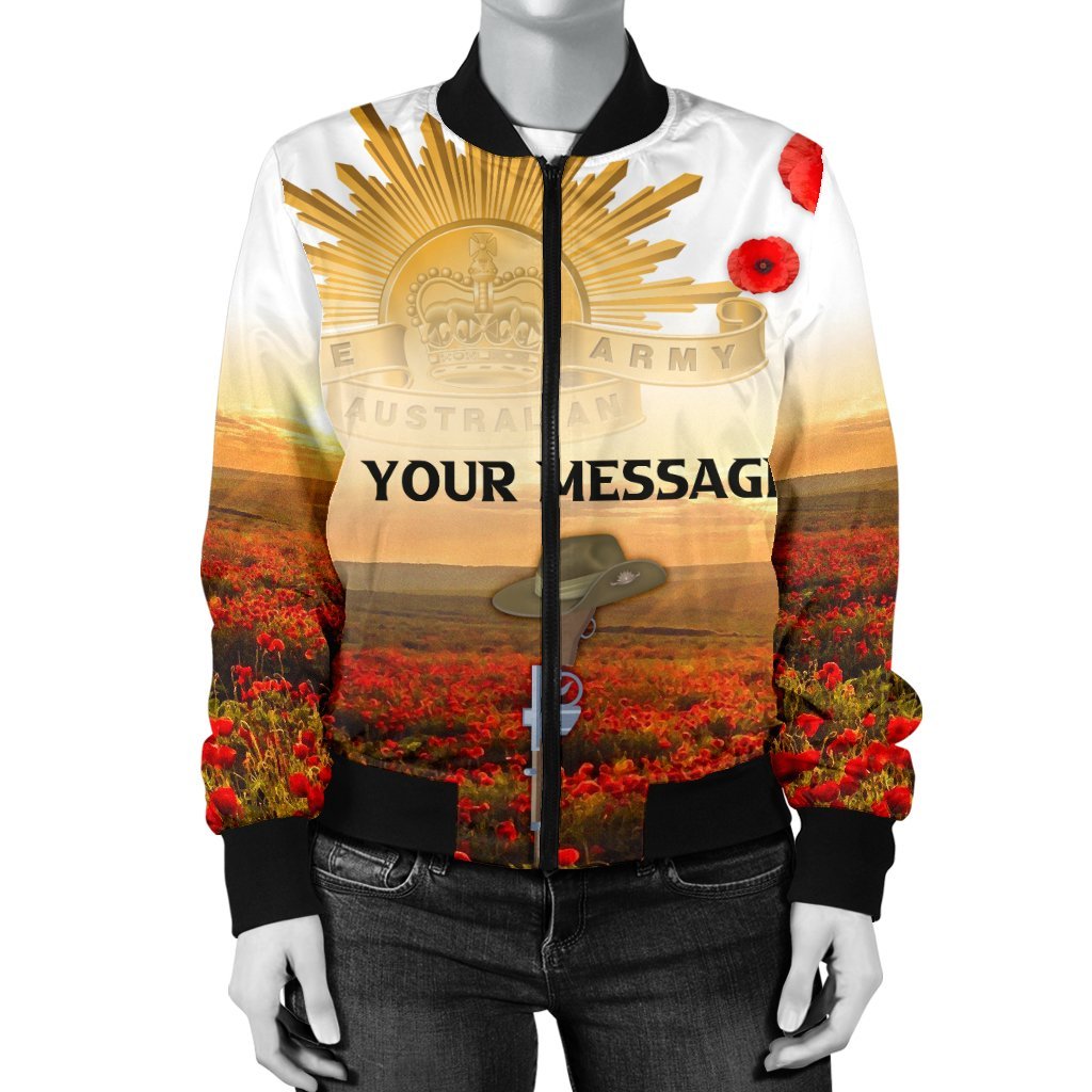 Custom ANZAC Day 2021 Women's Bomber Jacket - We Will Remember Them - Vibe Hoodie Shop