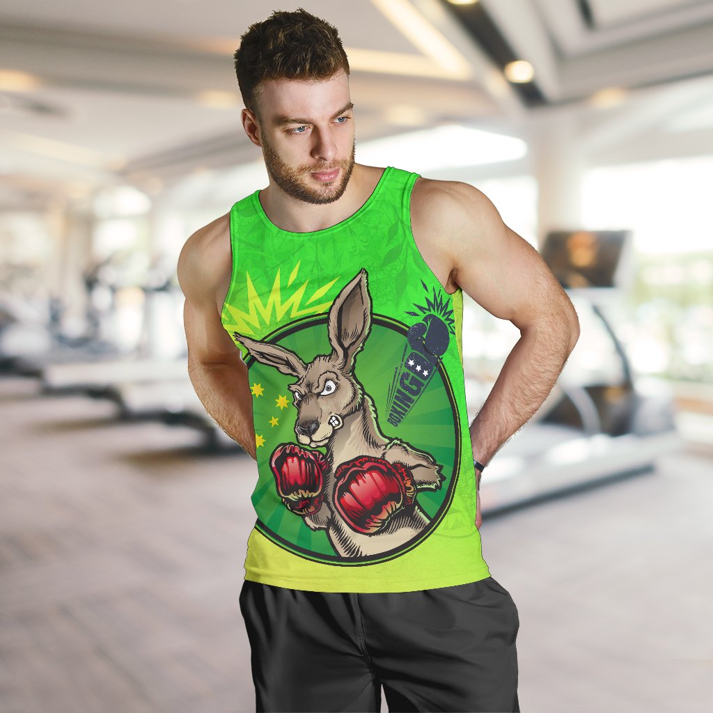 Men's Tank Top - Kangaroo Boxing Aussie Spirit (Green) - Vibe Hoodie Shop