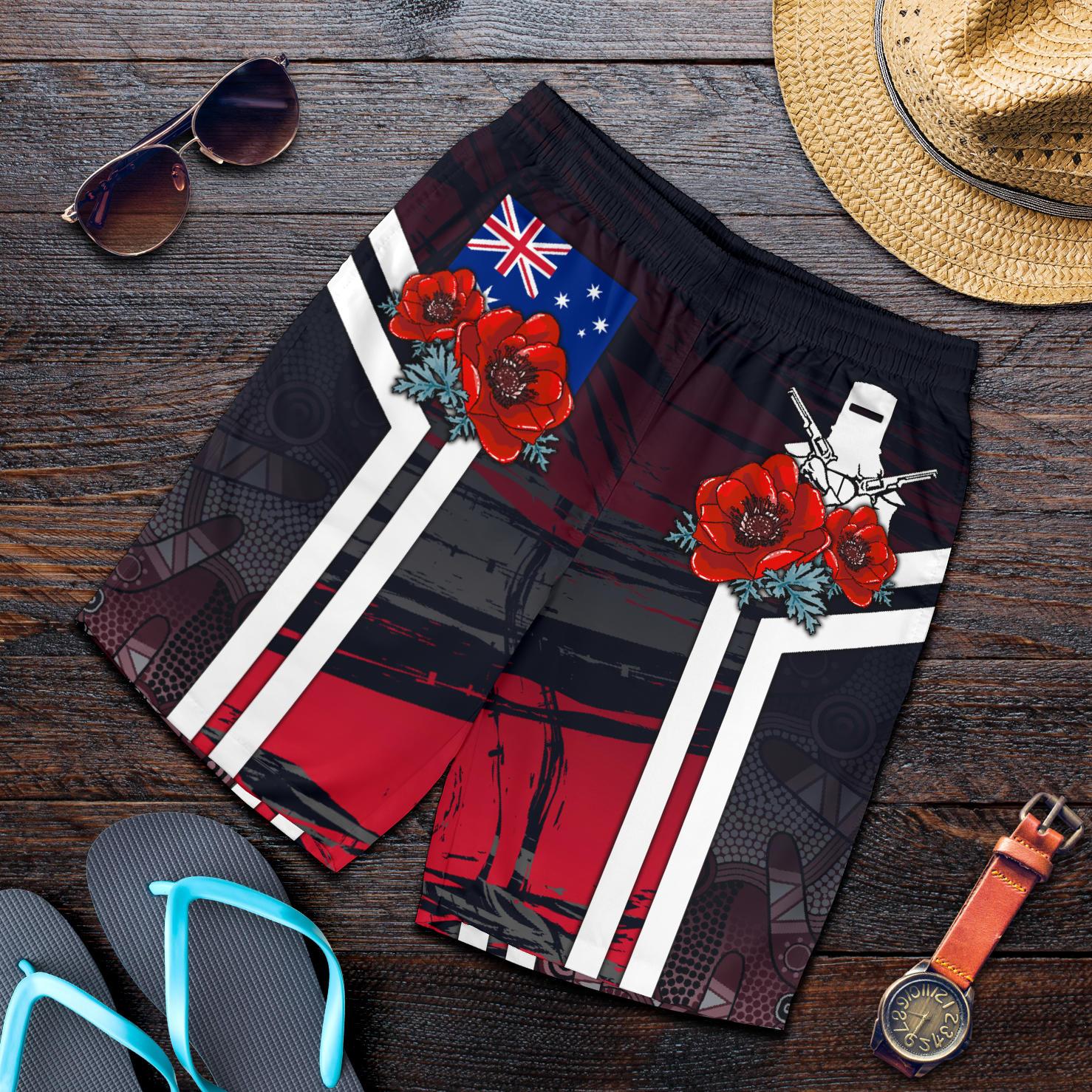 Shorts - ANZAC Day Shorts - Poppy Flowerss Dot Painting - Men - Vibe Hoodie Shop