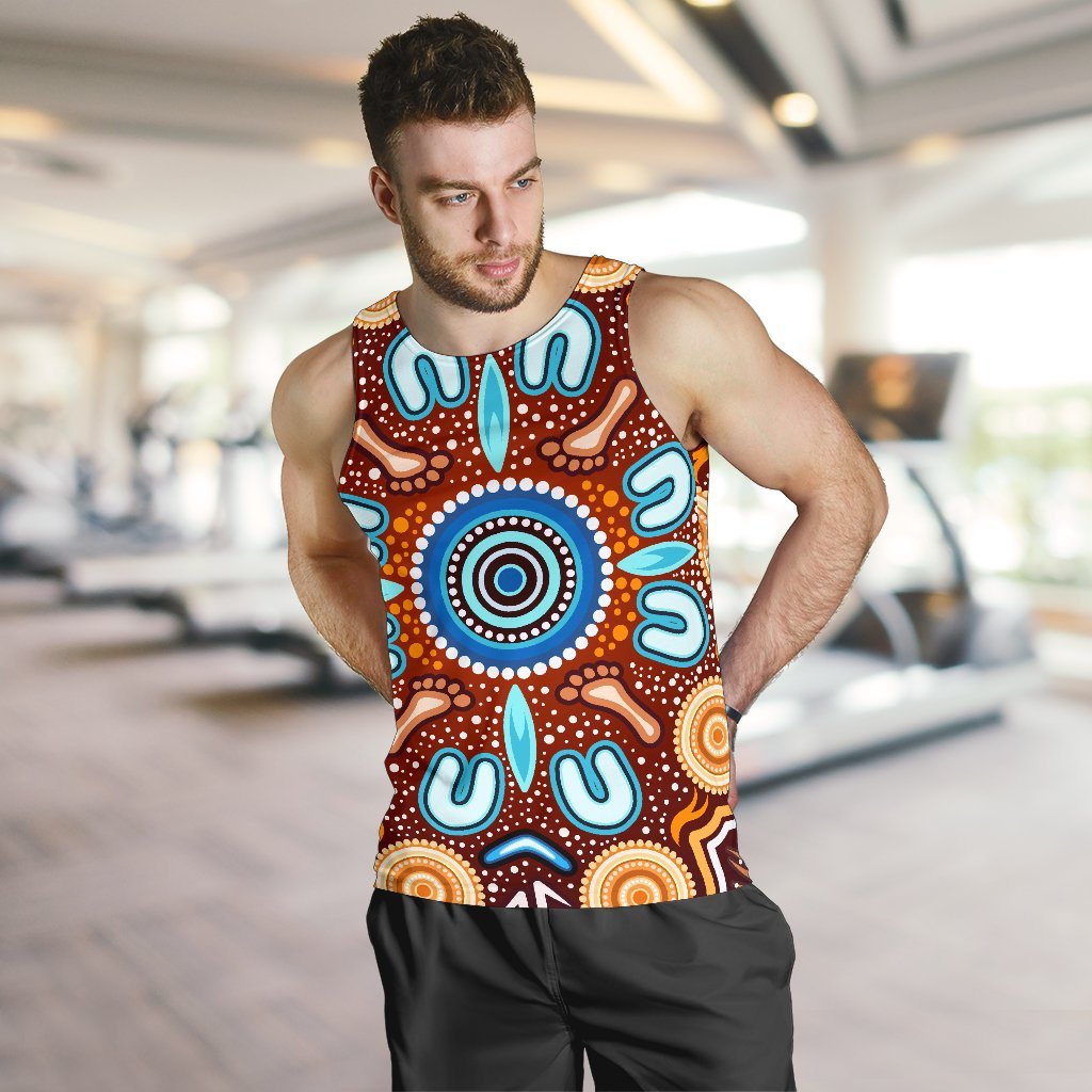 Aboriginal Men's Tank Top - Indigenous Circle Dot Painting Ver02 - Vibe Hoodie Shop