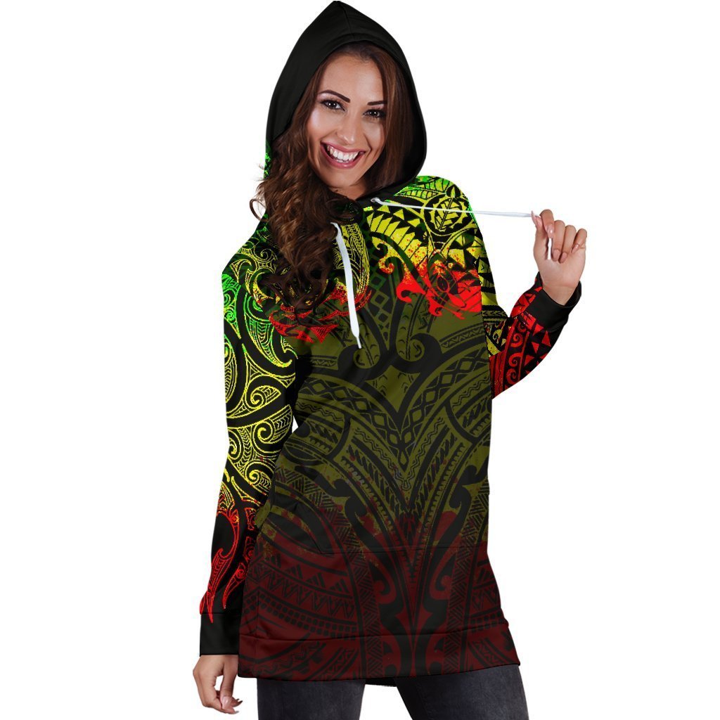 New Zealand Women's Hoodie Dress, Maori Polynesian Tattoo Reggage - Vibe Hoodie Shop