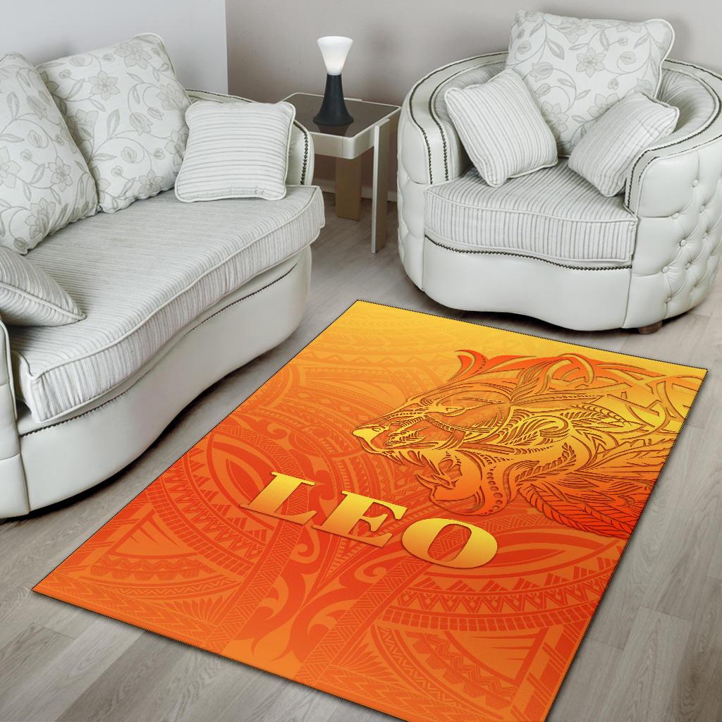 Sun In Leo Zodiac Area Rug Polynesian Tattoo Simple - Orange - Vibe Hoodie Shop