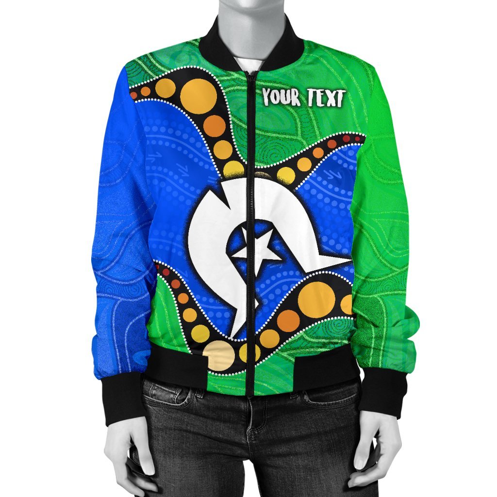 Custom Torres Strait Islands Women's Bomber Jacket - Flag with Aboriginal Patterns - Vibe Hoodie Shop