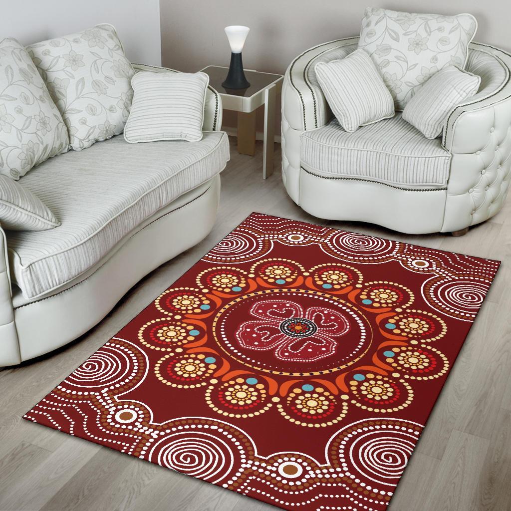 Area Rug - Aboriginal Dot Art Painting With Red Poppy Flower - Vibe Hoodie Shop