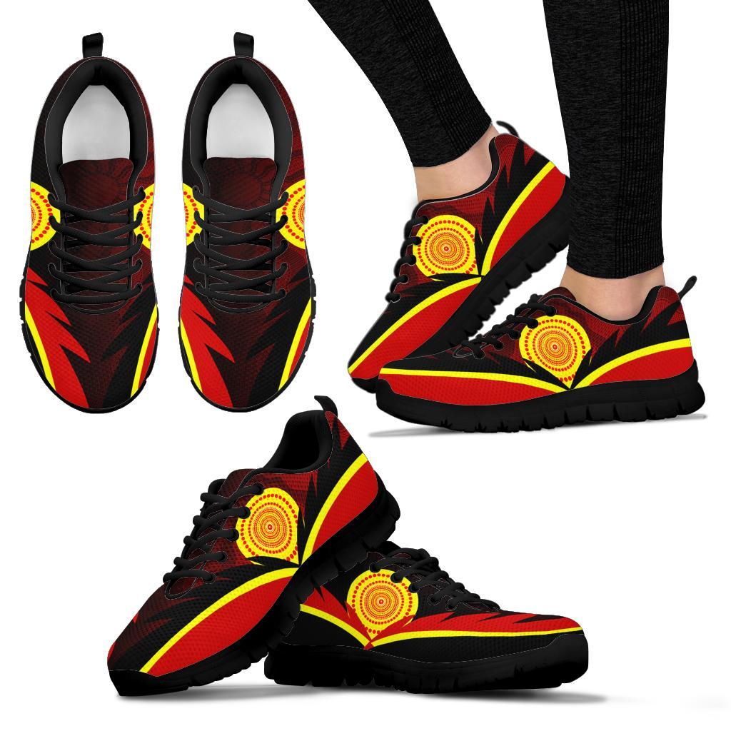 Aboriginal Sneakers - Indigenous Flag With Footprint Hand Art - Vibe Hoodie Shop