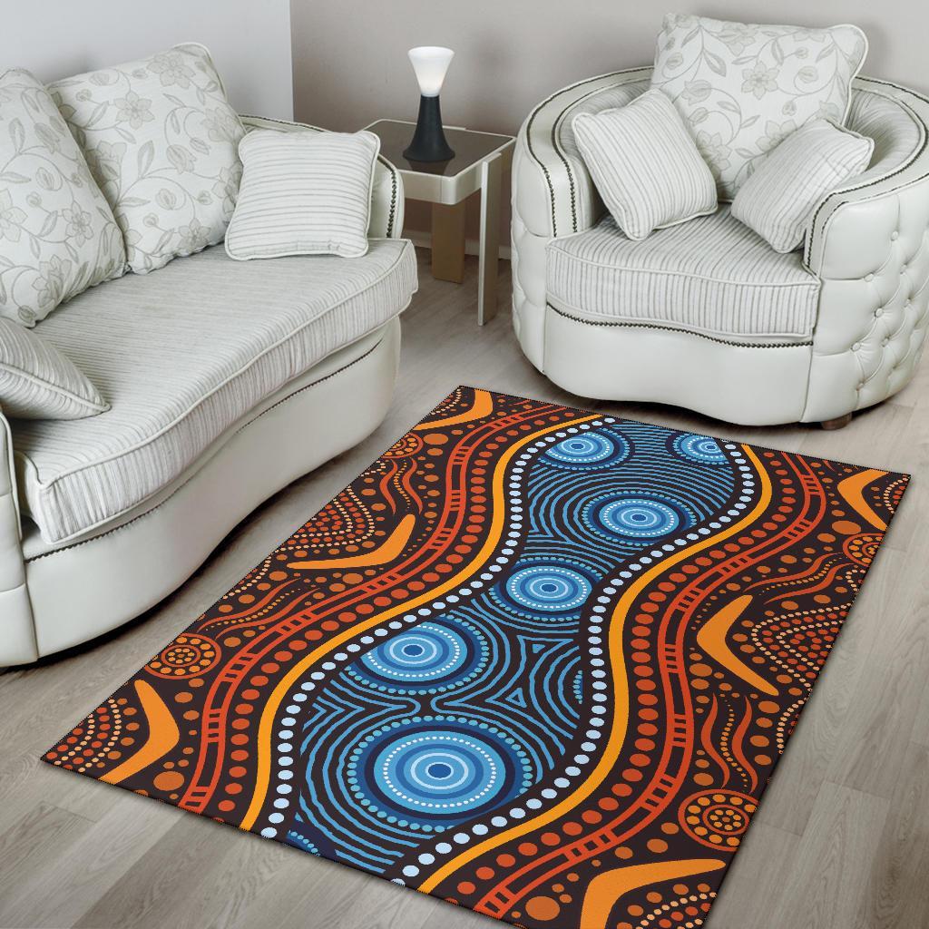 Aboriginal Area Rug - Boomerang Circle Dot Painting Art Ver01 - Vibe Hoodie Shop