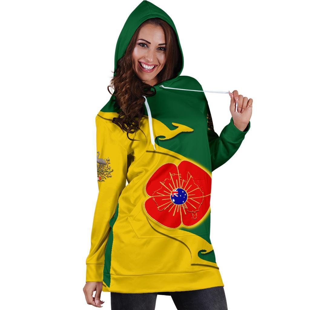 ANZAC Hoodie Dress - Lest We Forget Poppy Map Kangaroo - Vibe Hoodie Shop