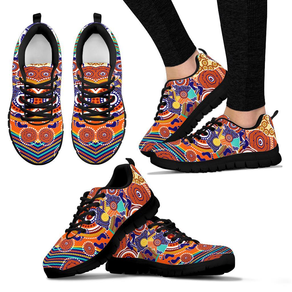 Aboriginal Sneakers - Australian Map Dot Painting - Vibe Hoodie Shop