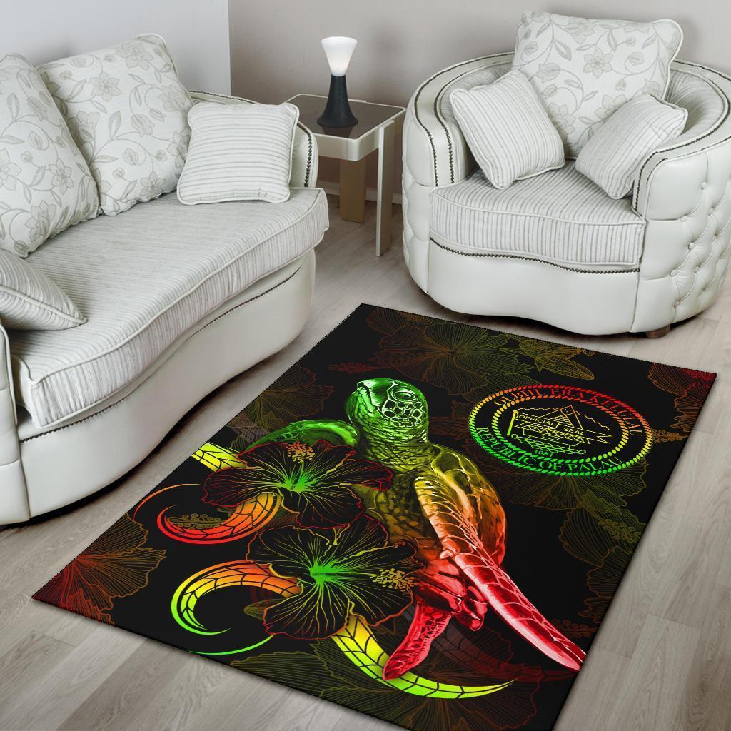 Palau Polynesian Area Rugs - Turtle With Blooming Hibiscus Reggae - Vibe Hoodie Shop