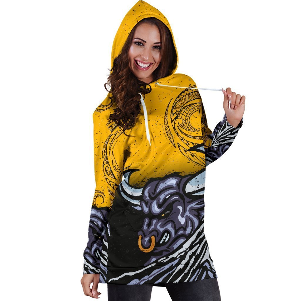 New Zealand Maori Women Hoodie Dress Taranaki Bull - Vibe Hoodie Shop