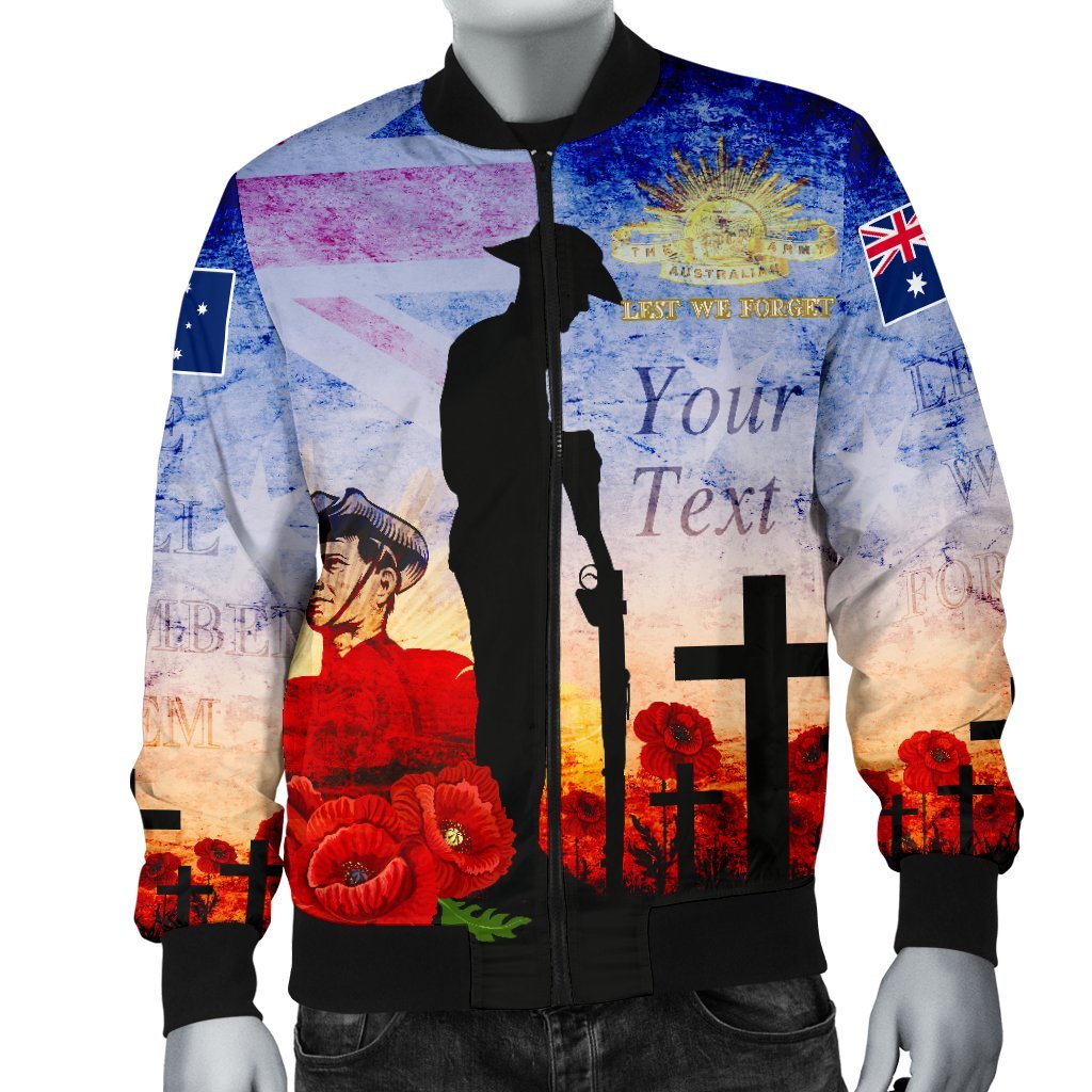 Custom ANZAC Men's Bomber Jacket - ANZAC 2020 Lest We Forget The Australian Army - Vibe Hoodie Shop