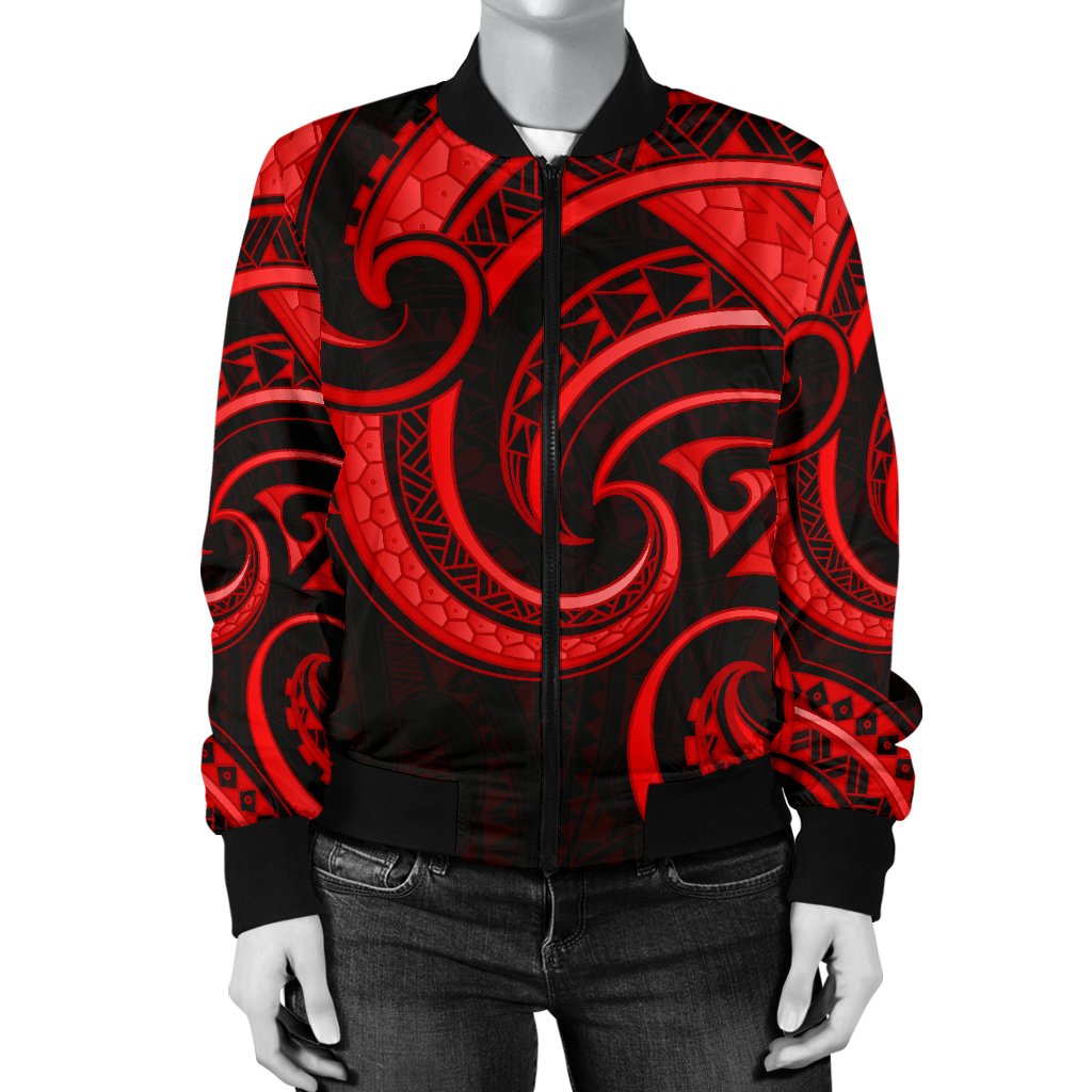 New Zealand Maori Mangopare Women Bomber Jacket Polynesian - Red - Vibe Hoodie Shop